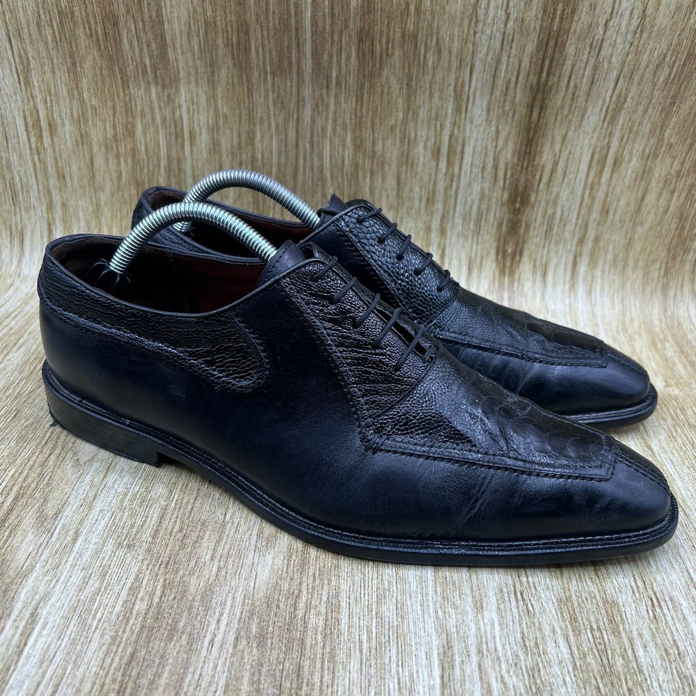 Belvedere Studio Genuine Ostrich Men's Size 8.5 Black Leather‎ Dress Shoes
